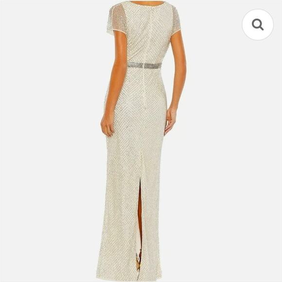 Mac Duggal Beaded Butterfly Sleeve Column Gown - Nude Silver size 10 NWT - Picture 2 of 9